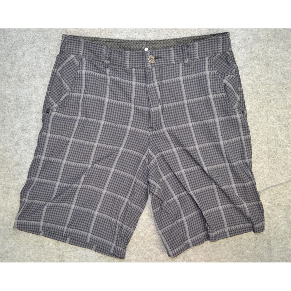 Lululemon Shorts Mens 36 Gray Plaid Chino Golf Performance Zip Fly Pockets Nylon